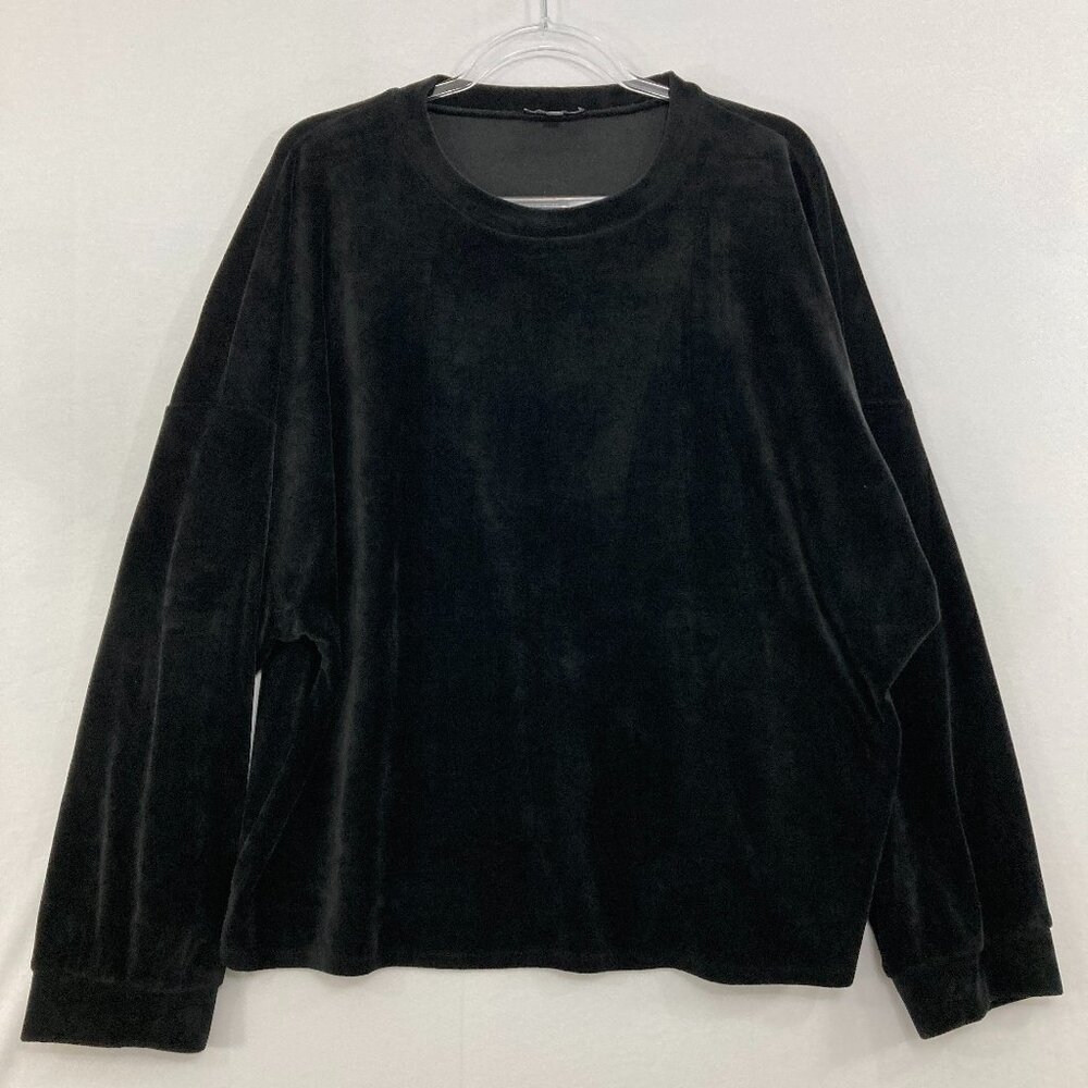 Adrianna Papell XL Black Velvet Velour Round Neck Stretch Long Sleeve Sweatshirt
